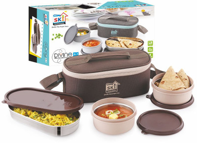 SKI Divine 3 Container Insulated Lunch Pack- Brown 3 Containers Lunch Box(300 ml)