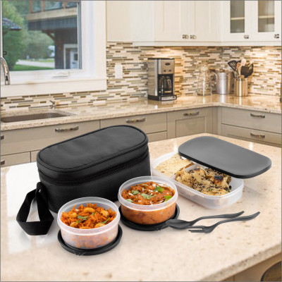 nariya LUNCHBOX 2 PLASTIC CONTAINER CASSEROLE & SPOON SET WITH BAG 2 Containers Lunch Box(700 ml)