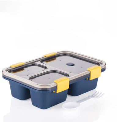 Crackle Exclusive Airtight 3 Compartment Lunchbox With Transparent Lid for Food Storage 3 Containers Lunch Box(850 ml)