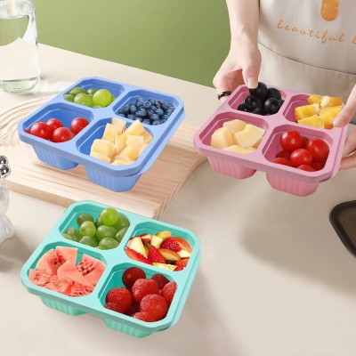 Masox Store Bento Snack Containers Set, 4 Compartment Wheat Straw Meal Prep Box Plastic U2 4 Containers Lunch Box(1200 ml)