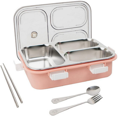 ZingZest Microwave Safe Stainless Lunch Box for Kids School Tiffin Dabba Set 3 Containers Lunch Box(900 ml)