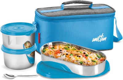 MILTON Steel Smart 2Round Inner Steel 500ml each & Oval container 675ml, Spoon With Bag 3 Containers Lunch Box(500 ml)