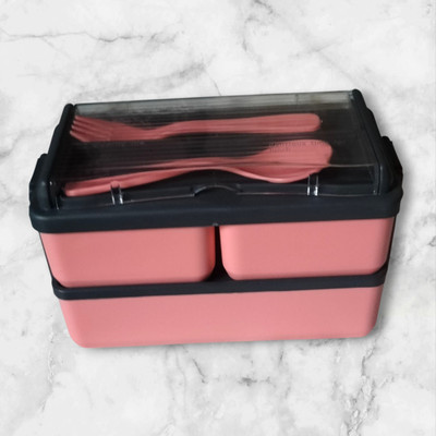 Amiri Double Decker Lunch Box Leak-Proof BPA-Free 3 Container With Spoon & Fork Spoon 3 Containers Lunch Box(1000 ml, Thermoware)