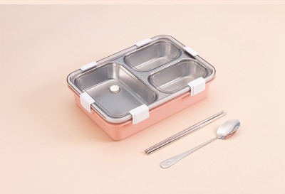 NARV 3 Compartment Steel Lunch Box for School Kids Adults Chopstick Spoon Office Food 3 Containers Lunch Box(750 ml, Thermoware)