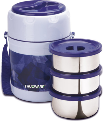 Trueware Fresh Meal Plus 3 Lunch Box with 3 SS Container,300 ml X 3 PU Insulated BPA Free 3 Containers Lunch Box(900 ml, Thermoware)