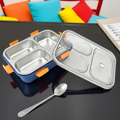 Colorbee Kids-Friendly Steel Lunch Box with 3 Airtight Compartments and Rounded Edges 3 Containers Lunch Box(750 ml, Thermoware)