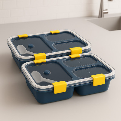 Milyyy Modern design Plastic Lunch Box Pack of 2 Leak-Proof Tiffin for Kids & Office 3 Containers Lunch Box(1000 ml)