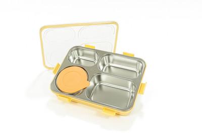 Bunny Knocks Stainless Steel Lunch Bento Boxes 4 Compartment Separate Soup Bowl Rectangle 1 Containers Lunch Box(1 L)