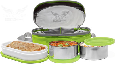 OWLSTONE EXIM LLP Double Decker Lunch Insulated Tiffin 2 Steel Container 280ml & 1 Chapati Box 3 Containers Lunch Box(1060 ml, Thermoware)