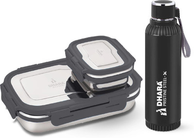 Dhara Stainless Steel Quench Water Bottle 700ml Black & Blaze Lunch Box Containers 900ml + 200ml Grey 2 Containers Lunch Box(1100 ml) Dhara Stainless Steel Quench Water Bottle 700ml Black & Blaze Lunch Box Containers 900ml + 200ml Grey 2 Containers Lunch Box(1100 ml)