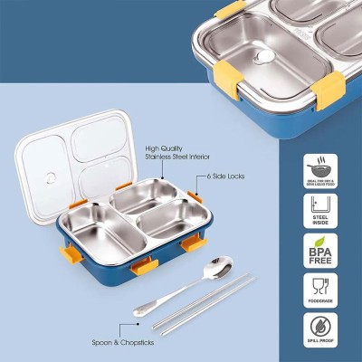 Kello Leak Proof 3 Compartment Stainless Steel Tiffin Boxes With (1 SPOON & CHOPSTICK) 1 Containers Lunch Box(750 ml, Thermoware)