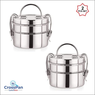 CrossPan Klassic Clipper Stainless Steel Tiffin Box, 2pc set, 4 Containers Lunch Box(1010 ml)