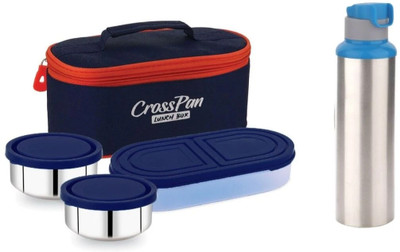 CrossPan Orra Double Decker Stainless Steel Lunch/Tiffin Box with Sleek Bottle (750ml) 3 Containers Lunch Box(280 ml)