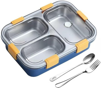 J K INTERNATIONAL Students Sealed Leakage Proof Stainless Steel with Spoon 3 Containers Lunch Box(750 ml)