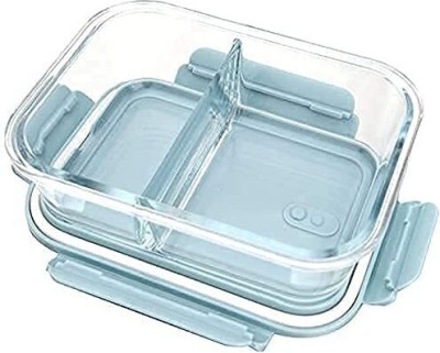 JUGABELY Rectangle Glass Airtight Food Storage Tiffin Container Office School College 2 Containers Lunch Box(650 ml)