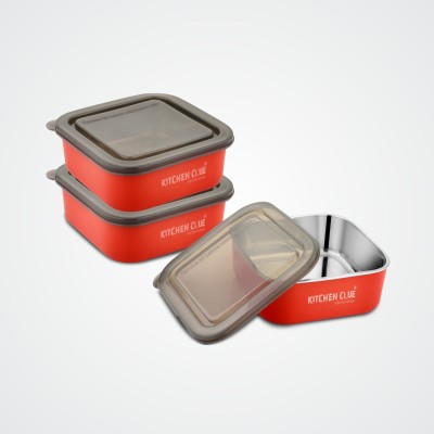 KITCHEN CLUE Steel, Plastic Fridge Container  - 600 ml(Pack of 3, Red)