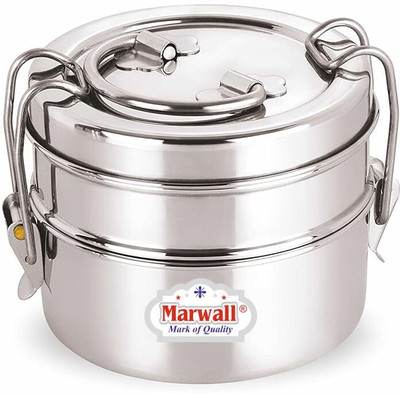 Marwall Stainless Tiffin Container with Retractive | Stainless Steel Clip Lock -2 Step 2 Containers Lunch Box(650 ml)