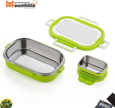 MOUNTHILLS 2 In 1 Plastic & Stainless Steel Flipto Lunch Box with 2 Containers 2 Containers Lunch Box(1280 ml)