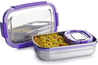 NHB BOUTIQUE Shine Stainless Steel Tiffin Lunch Box Container/Dabba with 4 Side Clip Lock Lid 2 Containers Lunch Box(750 ml)