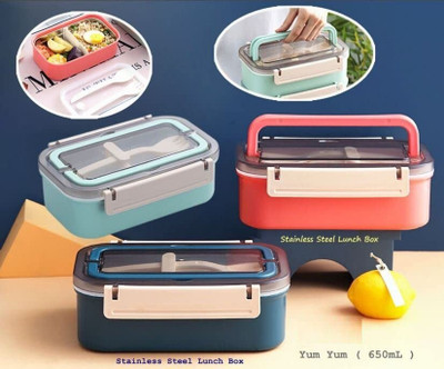 Akvanar Stainless Steel & Plastic 2grid Lunch Box Tiffin Box 650ML multi color pc 1 1 Containers Lunch Box(650 ml)