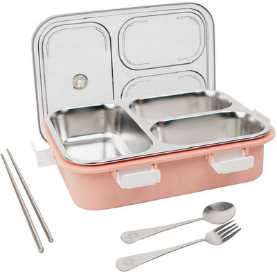 ZingZest Compact Lunch Box for School Office with Stainless Steel Inner Trays 3 Containers Lunch Box(900 ml)