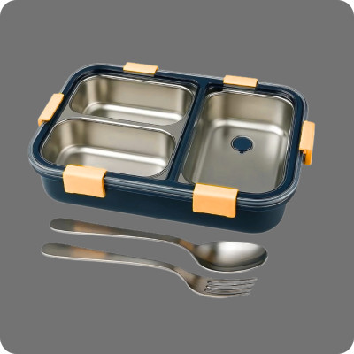 MOIRA INTERNATIONAL 3 Compartment Leakproof, Stainless Steel, With SPOON & FORK_DGG1015 3 Containers Lunch Box(1000 ml, Thermoware)