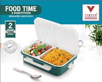 Virtue 2 Compartment for School Kids and Adults Leakage Proof Stainless Steel GREEN 1 Containers Lunch Box(750 ml)