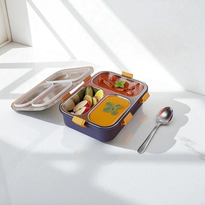 DHARA ENTERPRISE Stainless Steel Lunch box 3 Containers_S236 3 Containers Lunch Box(1001 ml)