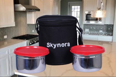 SKYNORA Executive Stainless Steel Lunch Box Set of 2, red (1000-ml) 2 Containers Lunch Box(1000 ml)
