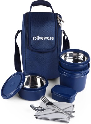 Oliveware Executive Micro Safe Lunch Box | 3 Stainless Steel Containers 3 Containers Lunch Box(1480 ml, Thermoware)