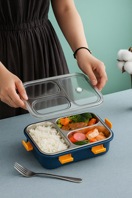 Shop Versa Premium Stainless Steel Lunch Box | 3 Compartment Airtight Tiffin with Spoon 4 Containers Lunch Box(900 ml, Thermoware)