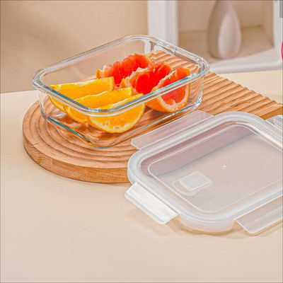 Avastro Rectangle Glass Food Storage Container with Airtight Lids, Meal Prep Containers 1 Containers Lunch Box(600 ml, Thermoware)