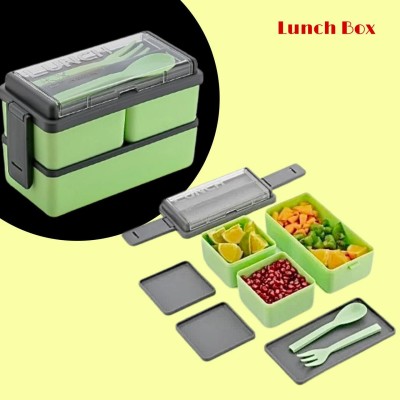 Garu Plastic Rectangular Classy 3 Section Lunch Box with 1 Spoon & 1 Fork | Lunch box_8018 3 Containers Lunch Box(1500 ml, Thermoware)