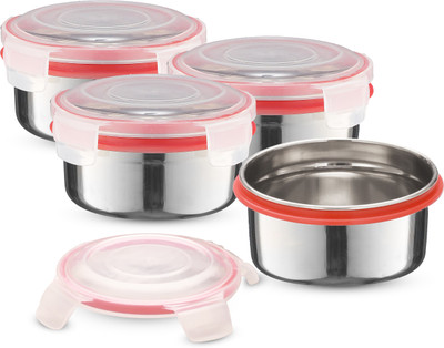 Trueware Stainless Steel Utility Container  - 350 ml(Pack of 4, Red)