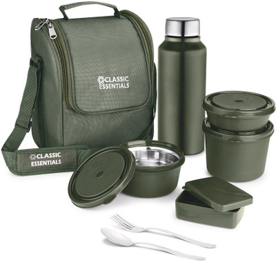 Classic Essentials Supreme Microwave Safe Set of 5 with Bottle|Bag & Cutlery 5 Containers Lunch Box(1250 ml, Thermoware)