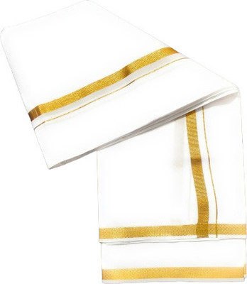 JUPALAW Solid White, Gold Lungi
