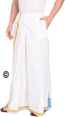 GOWRI TEX Woven White, Gold Lungi