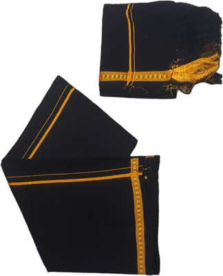 A COTTONS Solid Black, Yellow Lungi