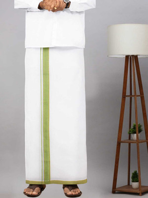 MSC MAA SHEETLA CREATIONS Self Design, Solid White, Green Lungi
