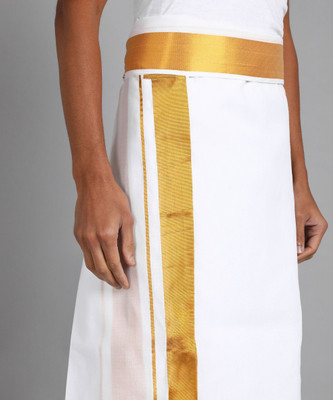 Shree shyam Handloom Solid White, Gold Lungi