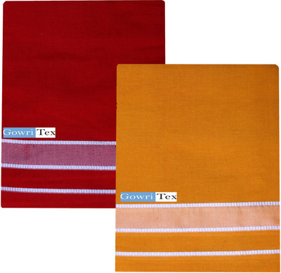 GOWRI TEX Solid Red, Yellow Lungi