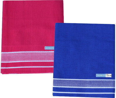 GOWRI TEX Solid Blue, Pink Lungi