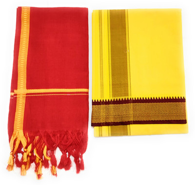 shershaan Solid Yellow, Red Lungi