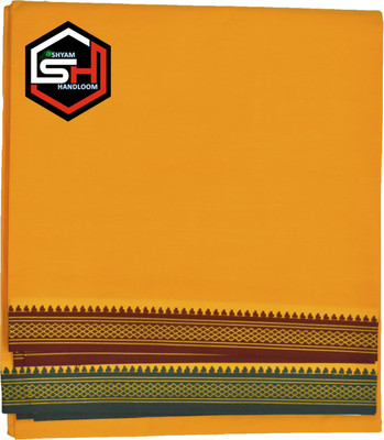 Shyam handloom Men's Mango Colour Trendy & Traditional Thalapathy Border Cotton Men's Dhoti Solid, Solid, Embroidered Men Dhoti