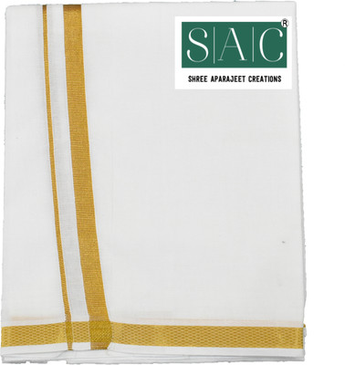 SAC SHREE APARAJEET CREATIONS Solid White, Gold Lungi