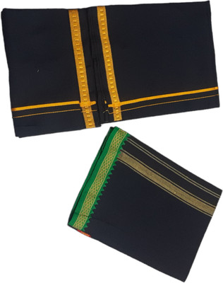A COTTONS Solid Black, Black Lungi