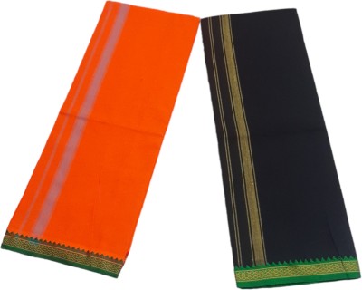 A COTTONS Solid Black, Orange Lungi