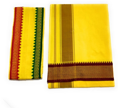 TUD Woven, Striped, Solid Yellow Lungi