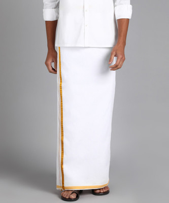 Shree shyam Handloom Solid White, Gold Lungi