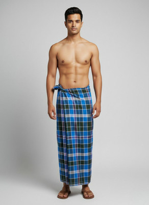 GOURI COLLECTIONS Checkered Multicolor, Blue, Black Lungi